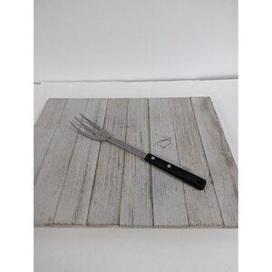 Vintage 2 Star Stainless Steel 3 Prong Meat Utility Fork Black Handle 11 1/4"